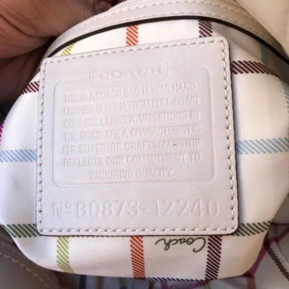 Coach Ergo Ivory Pleated Top Plaid Lining Leather Tote - Picture 4 of 6